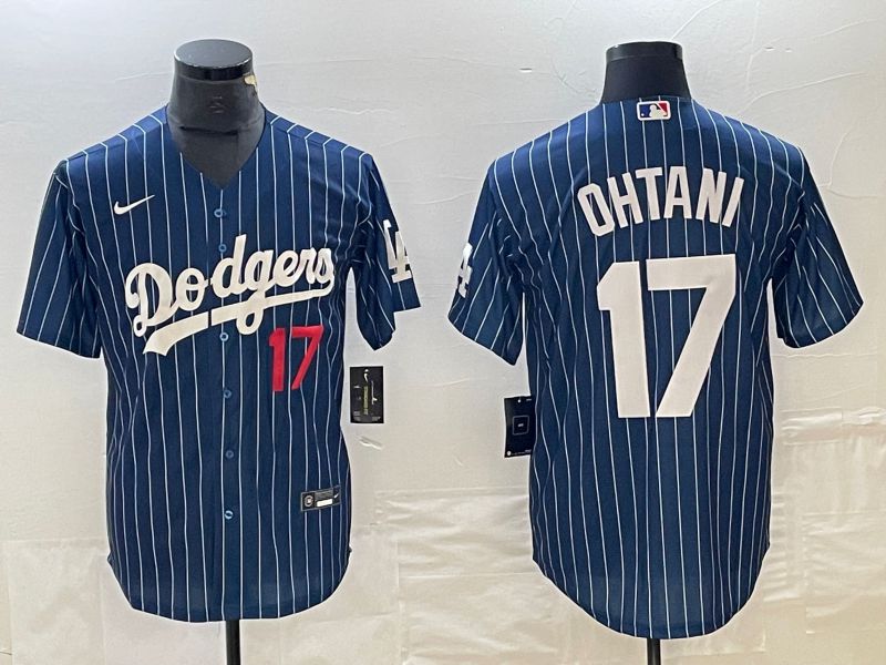 Men Los Angeles Dodgers #17 Ohtani Blue stripe Nike Game MLB Jersey style 12->los angeles dodgers->MLB Jersey